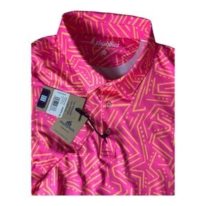 NWT Chubbies The Dancing Geo Performance Polo Pink Neon Orange Print XXL  50 UPF